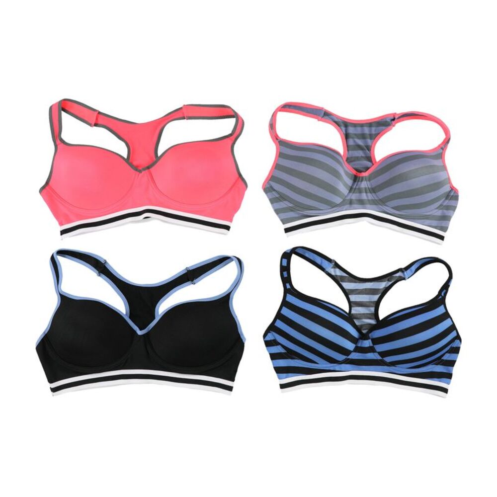 Just Intimates Womens 4 Pack With 2 Solid & 2 Striped Sports Bra, NWT